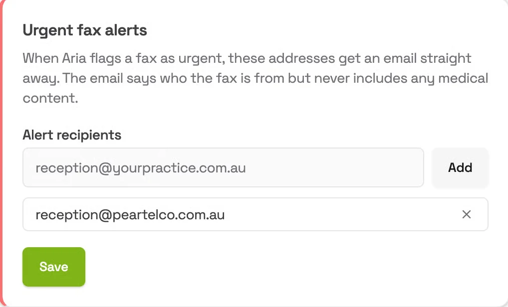 Choosing who receives urgent fax alert emails