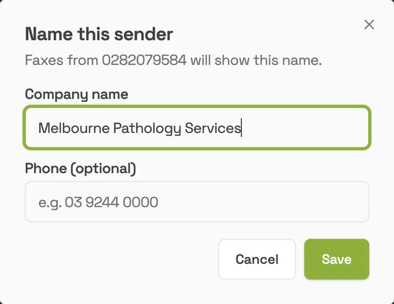 Naming a fax sender in the X-Fax Sender Directory